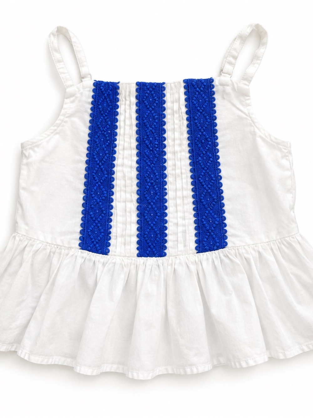 Janie and Jack Girls 2T White & Blue Crochet Peplum Tank